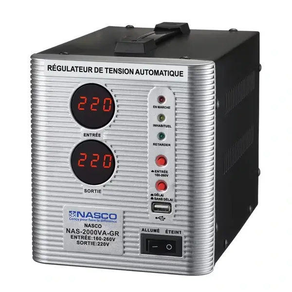 Stabilisateur digital automatique Nasco – 2000VA – Compteur digital – Gris – NAS-2000VA-GR
