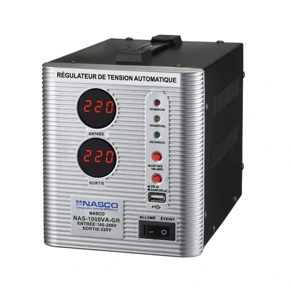 Stabilisateur digital automatique Nasco – 1000VA – Protection haute tension/basse tension – NAS-1000VA-GR