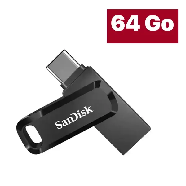 Clé USB SanDisk Ultra Dual Drive Go – Double connectique USB et Type-C – 64Go – 300MB/s – SDDDC3-064G-G46 – Noir