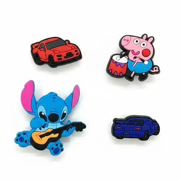 Pack de 4 stickers pour la Tablette Kidy Clips Tab – 1 voiture bleu + 1 voiture rouge + 1 cochon + a bonhomme à guitare