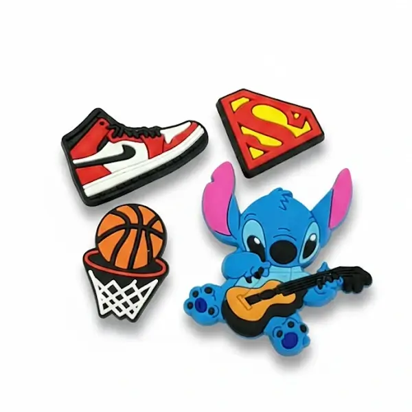 Pack de 4 stickers garçon pour la Tablette Kidy Clips Tab – 1 chaussure + 1 basket + un bonhomme avec guitare + 1 bouclier super héro