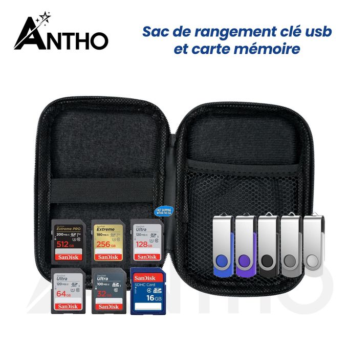 Sac de Rangement Neuf - Antho Clé USB & Carte Mémoire - SD - MicroSD - TF - Bleu