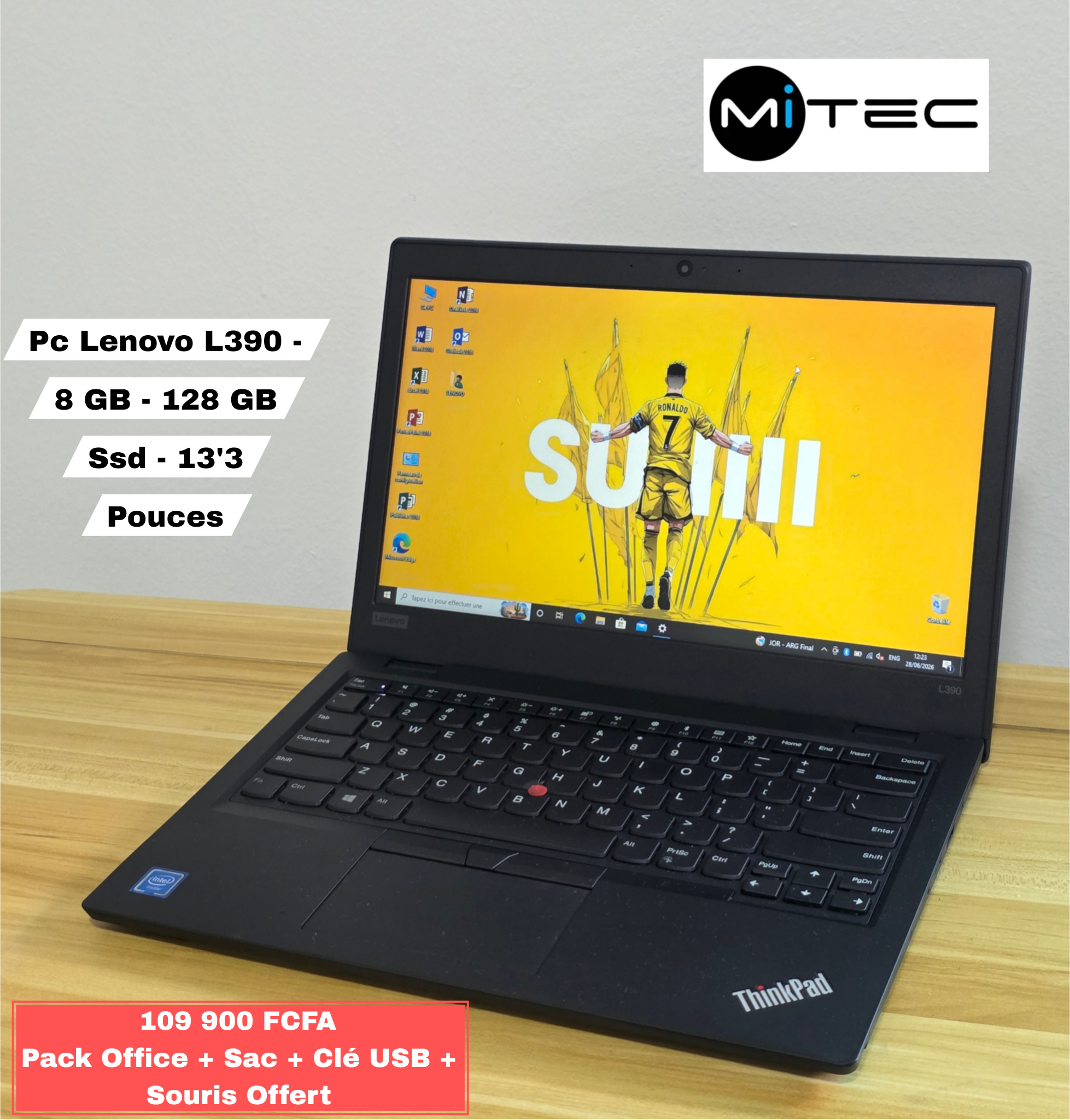 Pc Lenovo L390 - 4 GB - 128 GB - 13'3 Pouces - Pack Office + Sac + Clé USB + Souris Offert