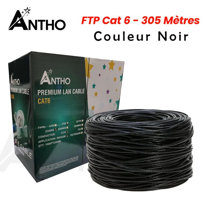 Rouleau De Cable ANTHO FTP CAT 6 - 305 Mètres - 305m - Noir - 305 M
