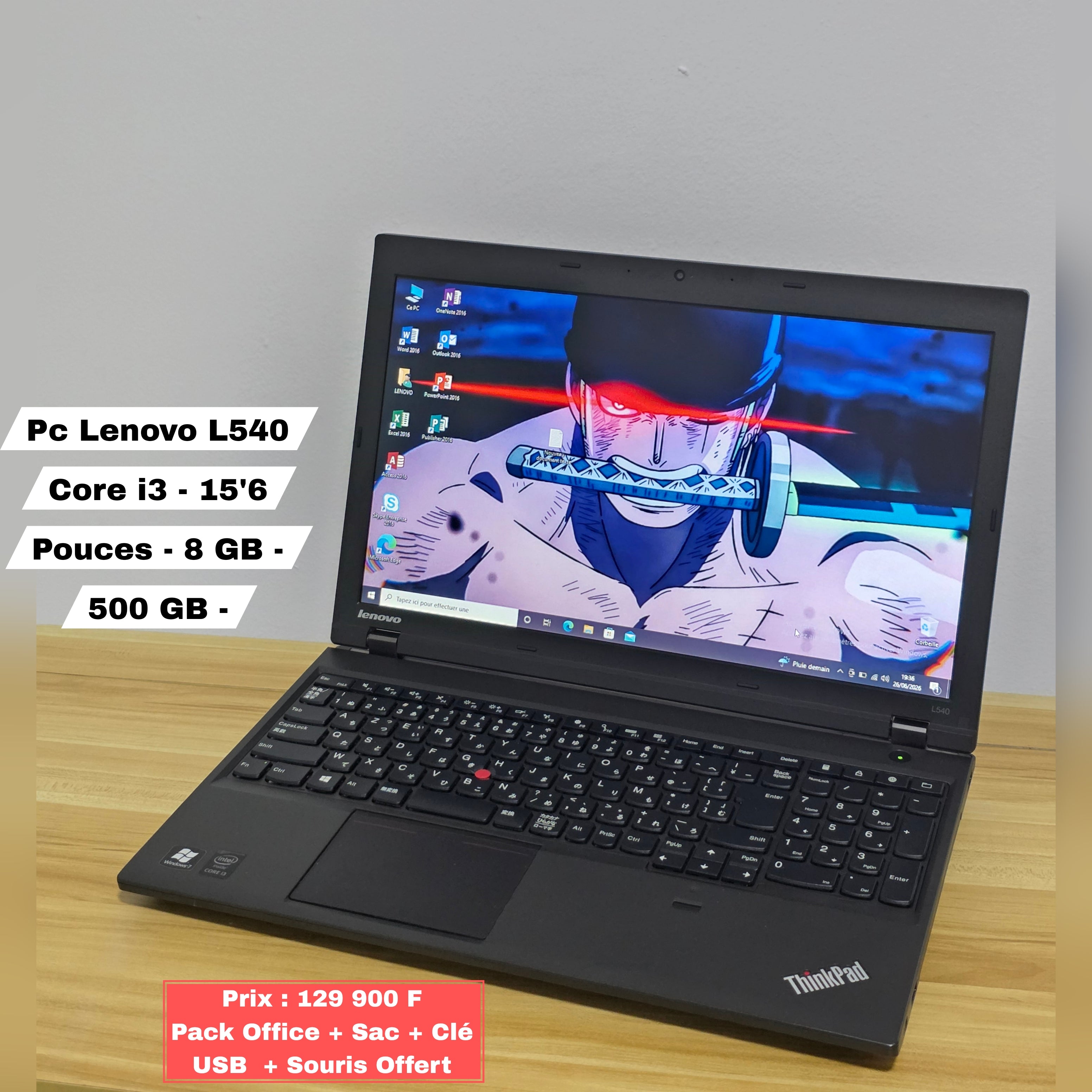 Pc Lenovo L540 Core i3 - 15'6 Pouces - 8 GB - 500 GB - Pack Office + Sac + Clé USB + Souris Offert
