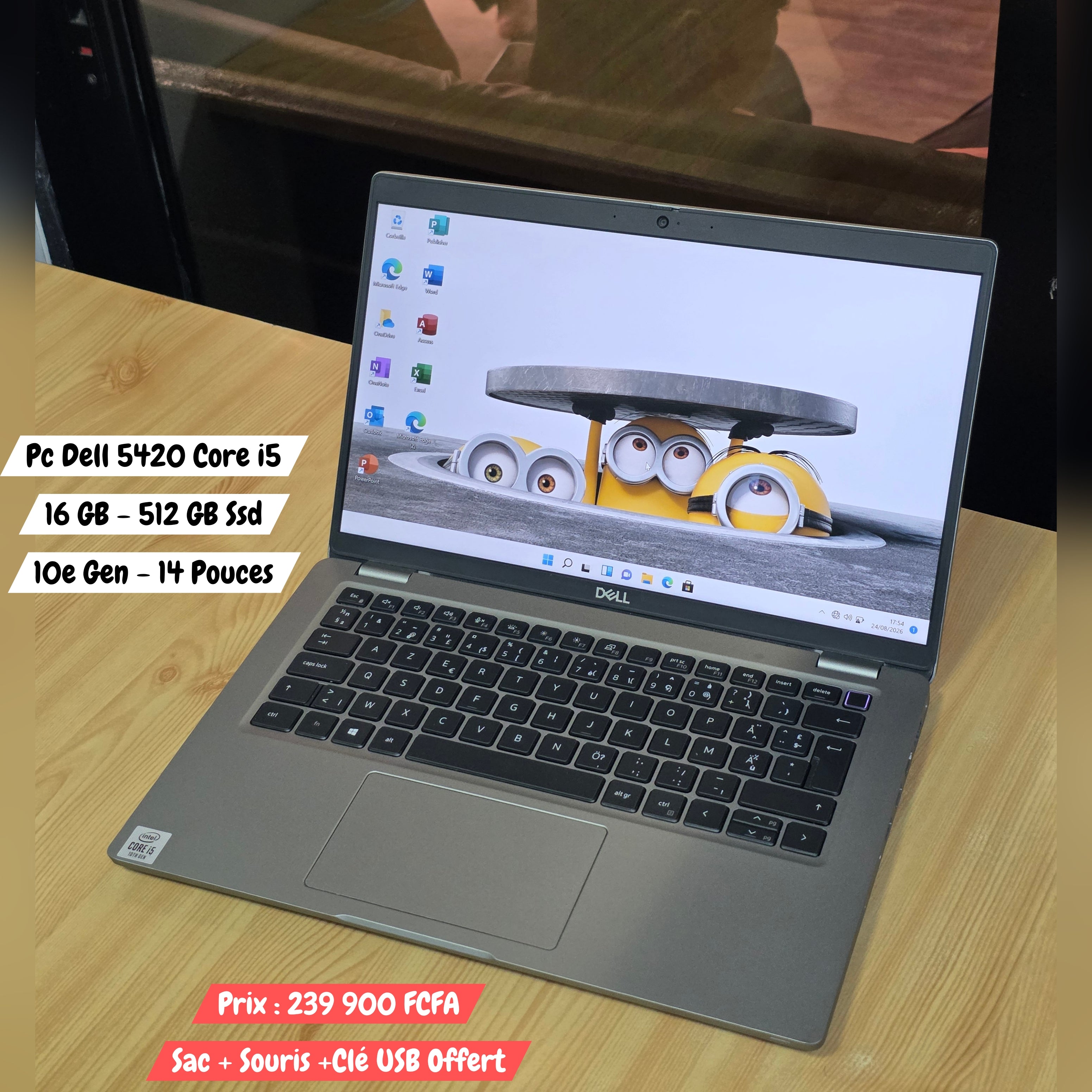 Pc Dell 5420 Core i5 - 16 GB - 512 GB Ssd - 10eme Gen - 14 Pouces - Sac + Souris +Clé USB Offert