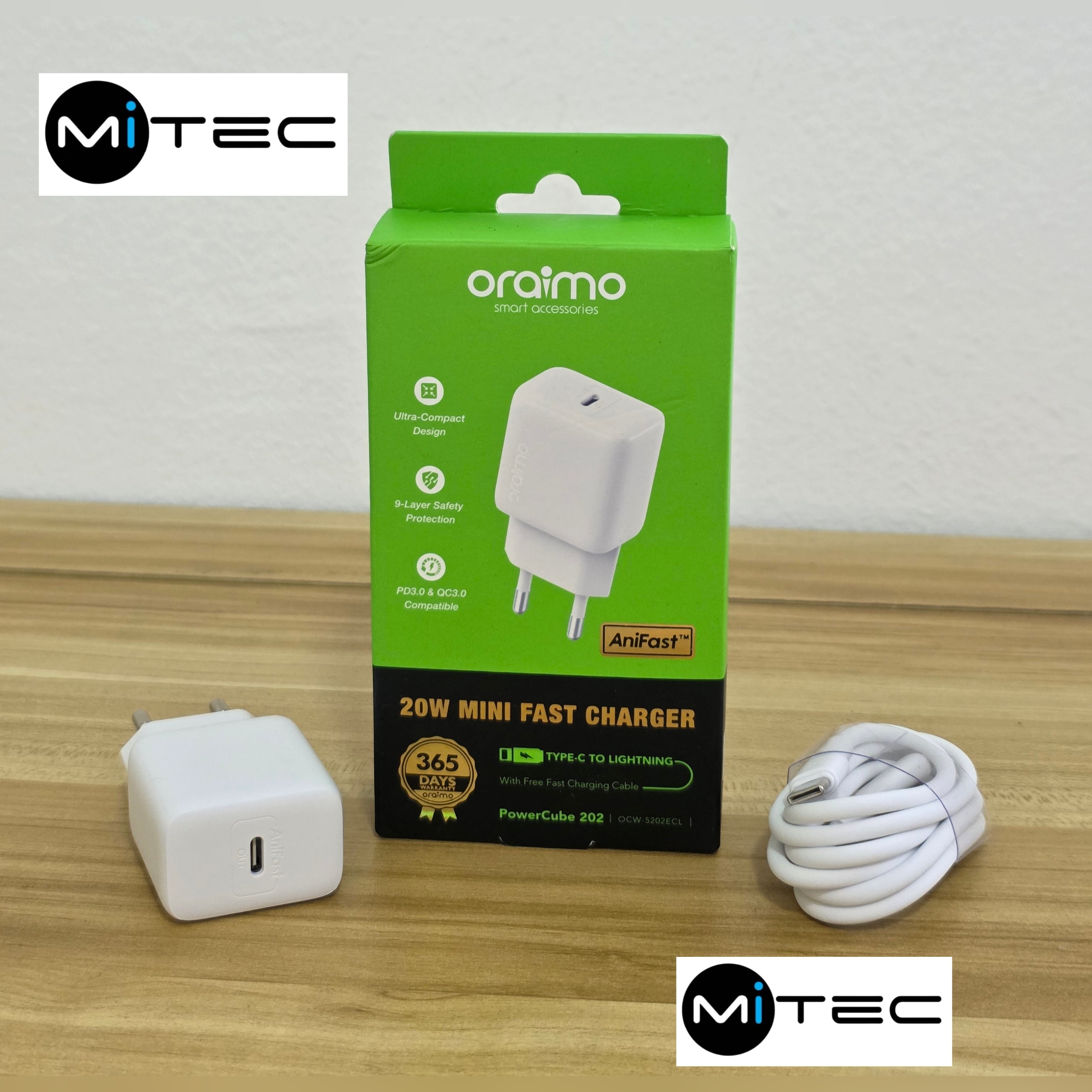 Chargeur Rapide Original Neuf Oraimo 20W – Câble USB-C vers Lightning - Chargeur20W Type-C Vers Bout iPhone