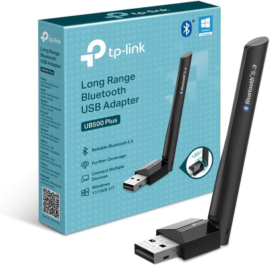 UB500 Plus Adaptateur Bluetooth USB, Dongle Bluetooth 5.3, Multi-Directional Antenne, Clé Bluetooth pour PC, Casque, Souris, Manette, Smartphone, Tablette, Compatible avec Windows 11/10/8.1/7
