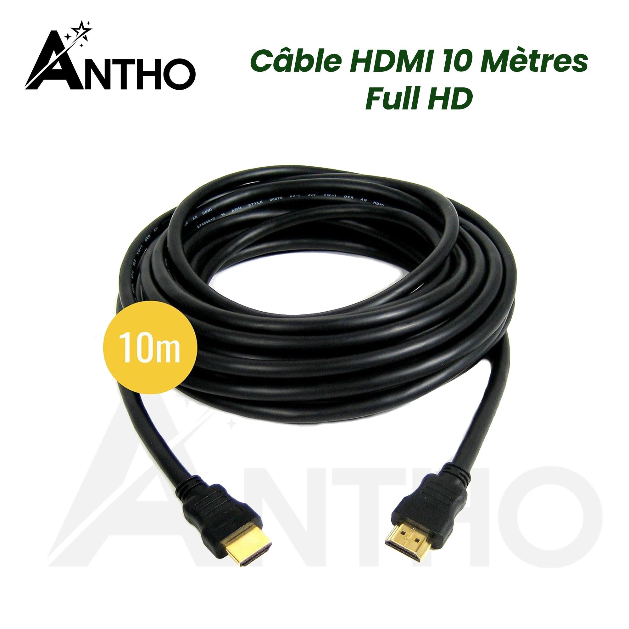Cable HDMI 10m / 10 Mètres - Full HD - V1.4
