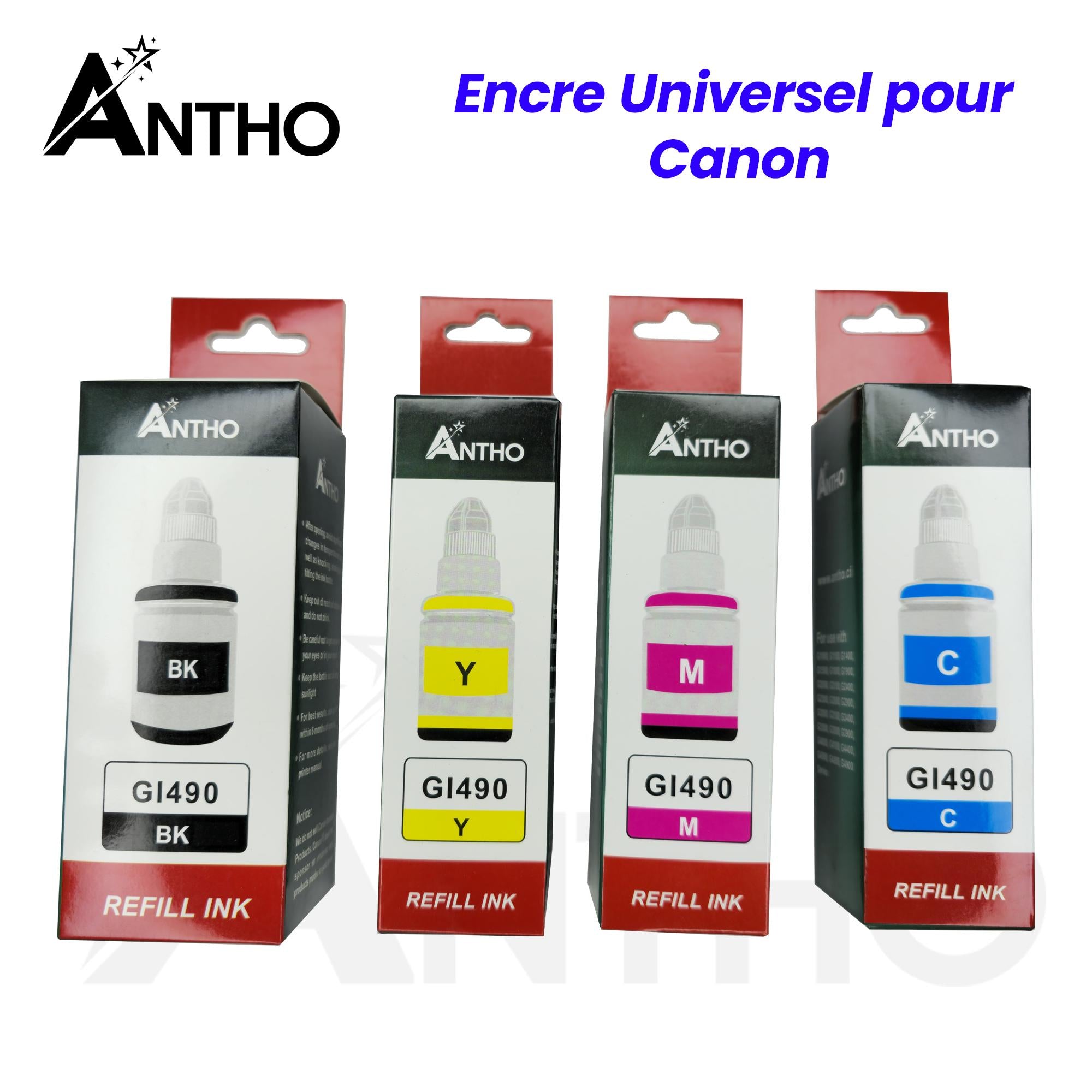 Kit Recharge D'Encre 4 Couleurs 100ml - Noir/Rouge/Jaune/Bleu - Pour Canon G3410 / G2410