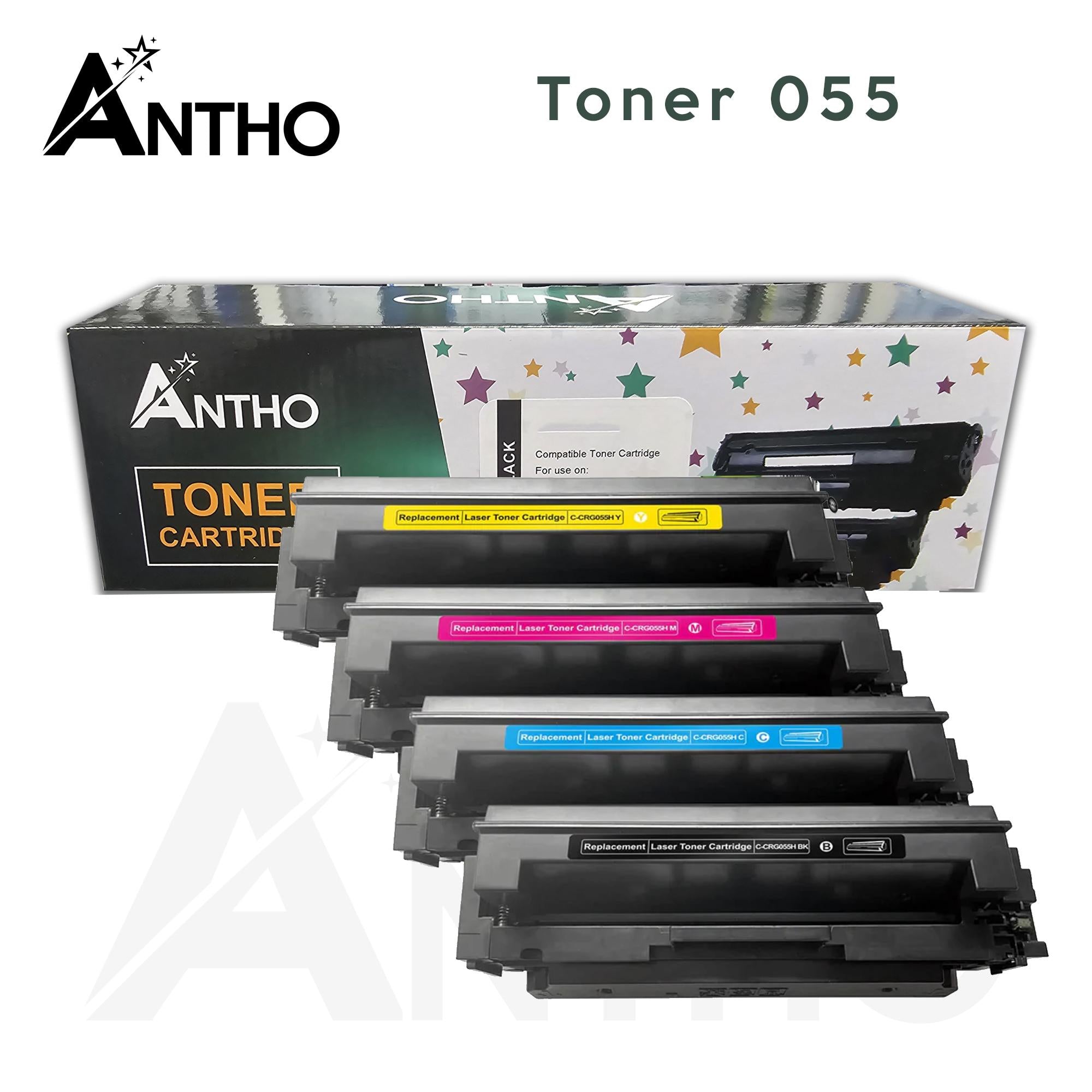 Lot de toner compatible Canon 055 - Ant - Noir - Bleu - Rouge - Jaune