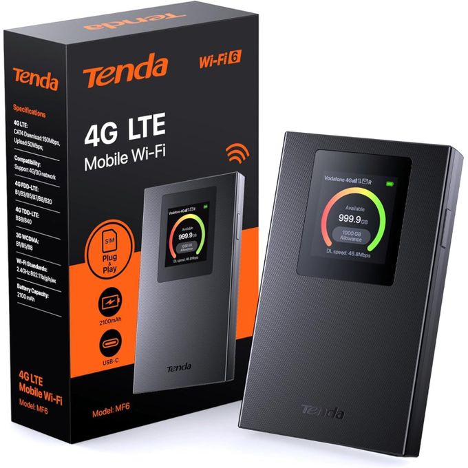 tenda MF6 Routeur 4G SIM Portable, WiFi 6 AX300Mbps, Pocket WiFi Portable, MiFi 4G LTE CAT4 150Mbps, Batterie Rechargeable 2100mAh, USB-C, WPA3, Compatible avec Nano SIM Carte, Plug et Play
