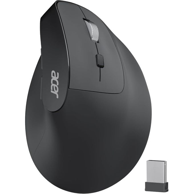 Acer Souris Ergonomique sans Fil, 2,4 GHz Souris Verticale Rechargeable, 1600PPP, 6 Boutons, Souris d'Ordinateur avec récepteur USB pour PC, iMac, Ordinateur de Bureau, etc. - OMR241