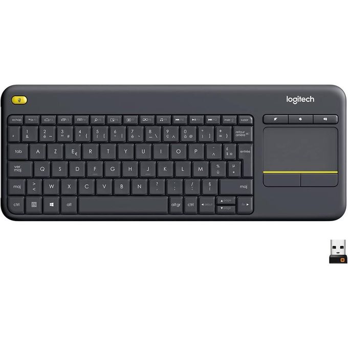Logitech Logi K400 Plus Clavier sans Fil Touch TV avec Contrôle Média et Pavé Tactile, Clavier Francais AZERTY - Noir, Standard