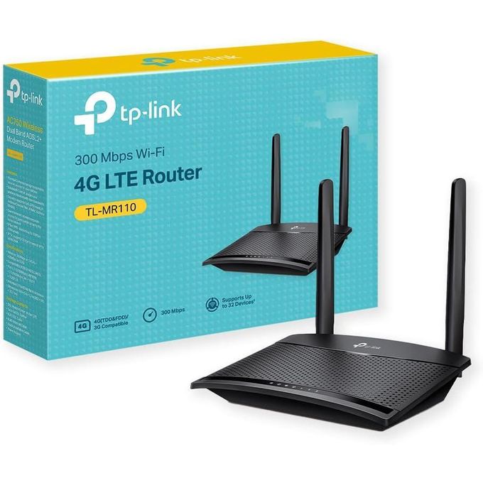 TP-Link Routeur TL-MR110 Routeur 4G LTE 2.4Ghz jusqu'à N300Mbps, Cat 4, Modem 4G, 2 Antenne 4G Amovibles, 2 Ports LAN Ethernet, Carte SIM de Tout Opérateur, Jusqu’à 32 appareils
