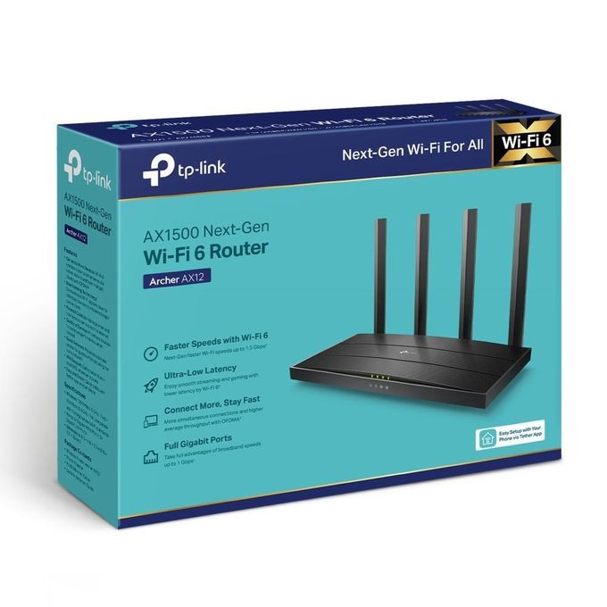 TP-Link Routeur WiFi 6 AX1500 - Archer AX12 - Technologie WiFi 6 - Débits 1,5 Gbit/s - Configuration facile