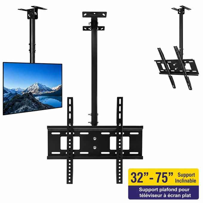 ANTHO Support Plafond TV Inclinable 32" – 75" Réglable – Fixation Universelle VESA