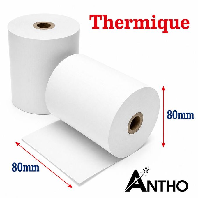 ANTHO Rouleau Thermique 80x80 – Qualité Pro - 80 x 80 - Pour ticket de caisse (reçu)