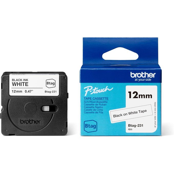 Brother BTAG-231 - Ruban adhésif – noir sur blanc, 12 mm de large, non laminé - Pour PT-N10 -