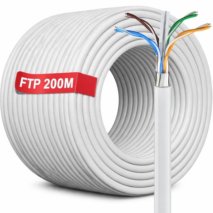 ANTHO Câbles Réseaux FTP Cat6 - 200M - 200 Mètres - CCA - Gris - 200 m