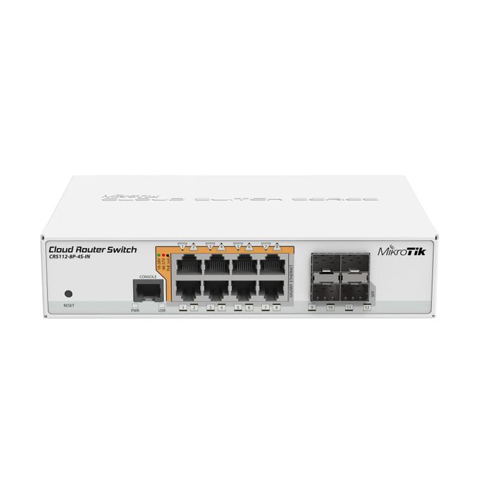 MikroTik MikroTi k - CRS112-8P-4S-IN – Switch Intelligent - 8 ports PoE + 4× SFP - L5 - 128MB Ram - 400MHz