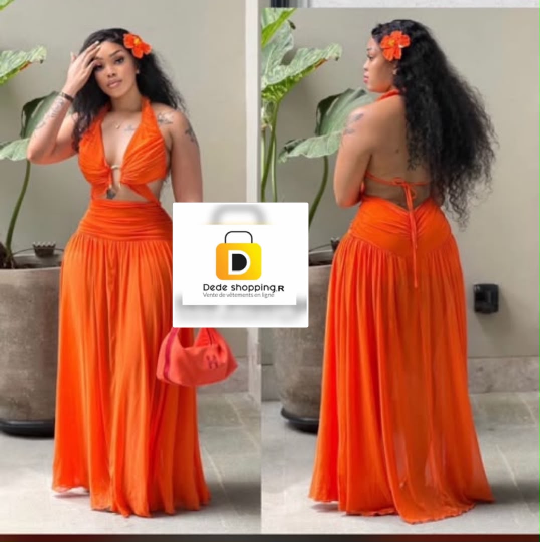 Robe longue orange dos nu