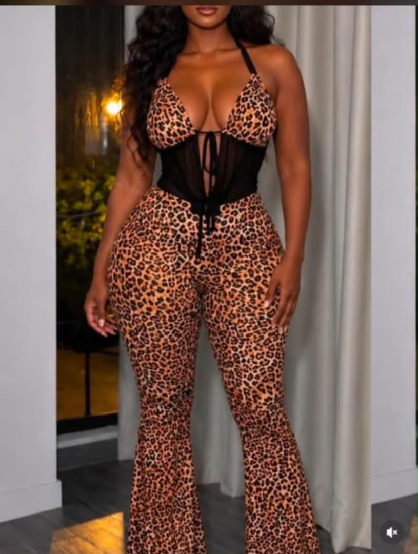 Combinaison léopard pantalon évasé