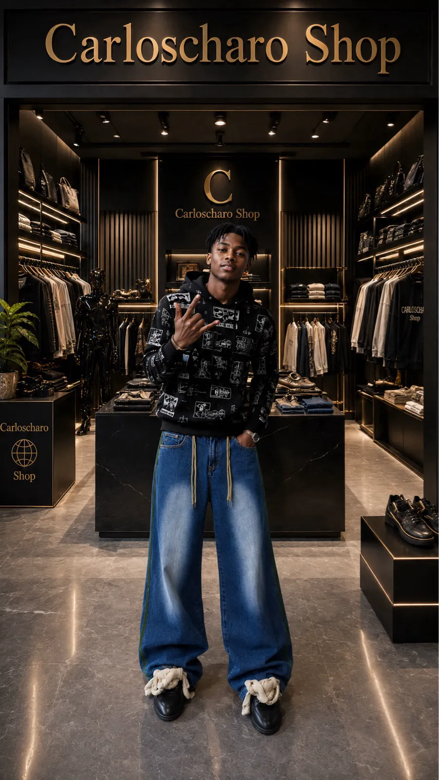 Pantalon jean bleu évasé Bagui